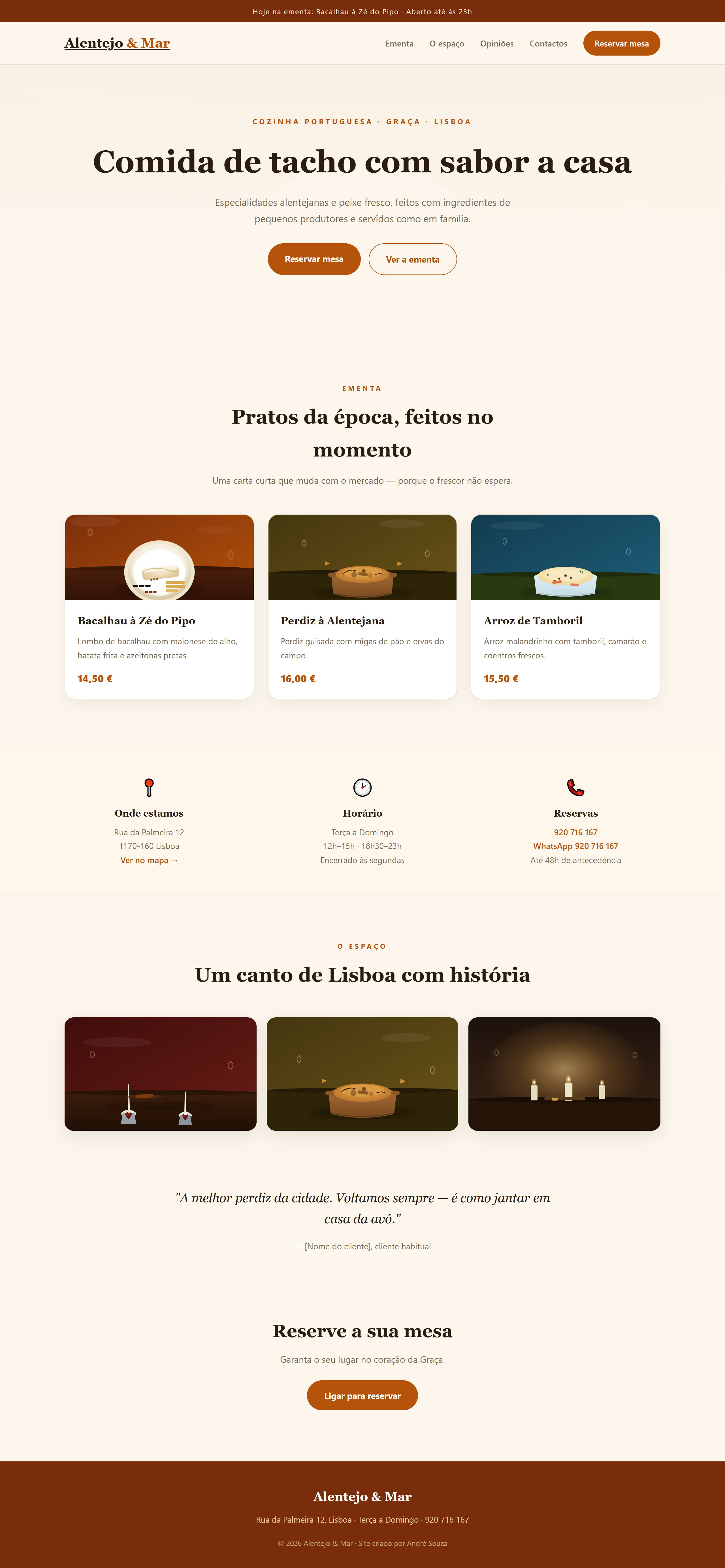 Site de restaurante Alentejo & Mar