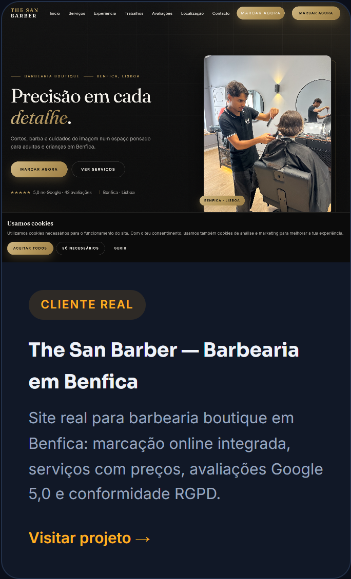 Site da The San Barber — Barbearia em Benfica